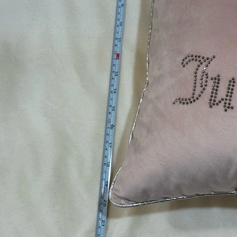 Juicy Couture Y2K Velour Pink Decorative Pillow 20x20in Velvet Rhinestones Crown